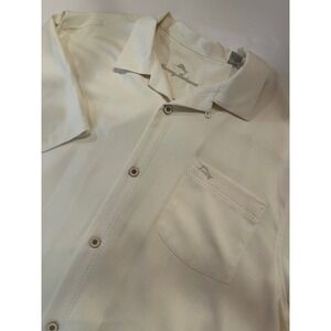 Tommy Bahama Silk Blend Island Zone Short Sleeve Button Up Cream Shirt Size XL